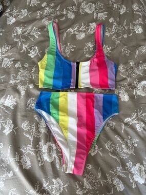 PrettyLittleThing Multicolor Rainbow Stripe Bikini